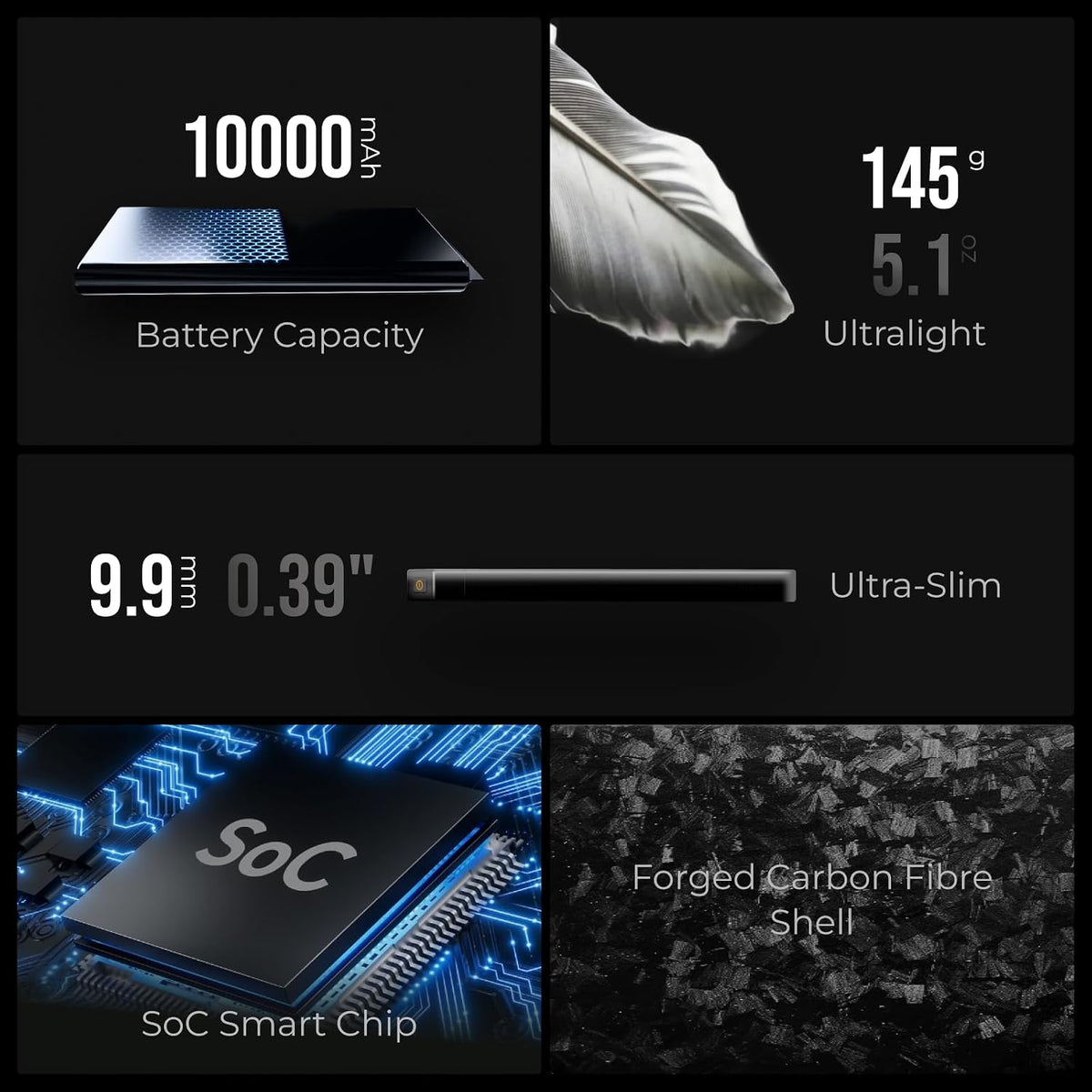 FLEXTAILGEAR 10000mAh Power Bank, Ultra-Lightweight Outdoor Portable Power Bank, Outdoor Travel Fast Charging Waterproof Carbon Fiber, Slim USB-C Power Portable Charger Battery Pack for Phones