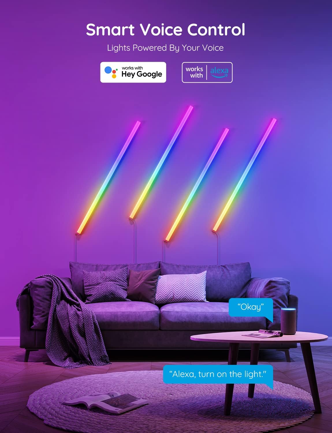 Govee Glide Wall Lights, Smart Gaming Light Bar, Works with SmartThings | RGBIC LED Wall Lamp for Bedroom, DIY, 6 Count Light Bar for Gaming Room(2 Panels Set and 3 Sections/Panel)