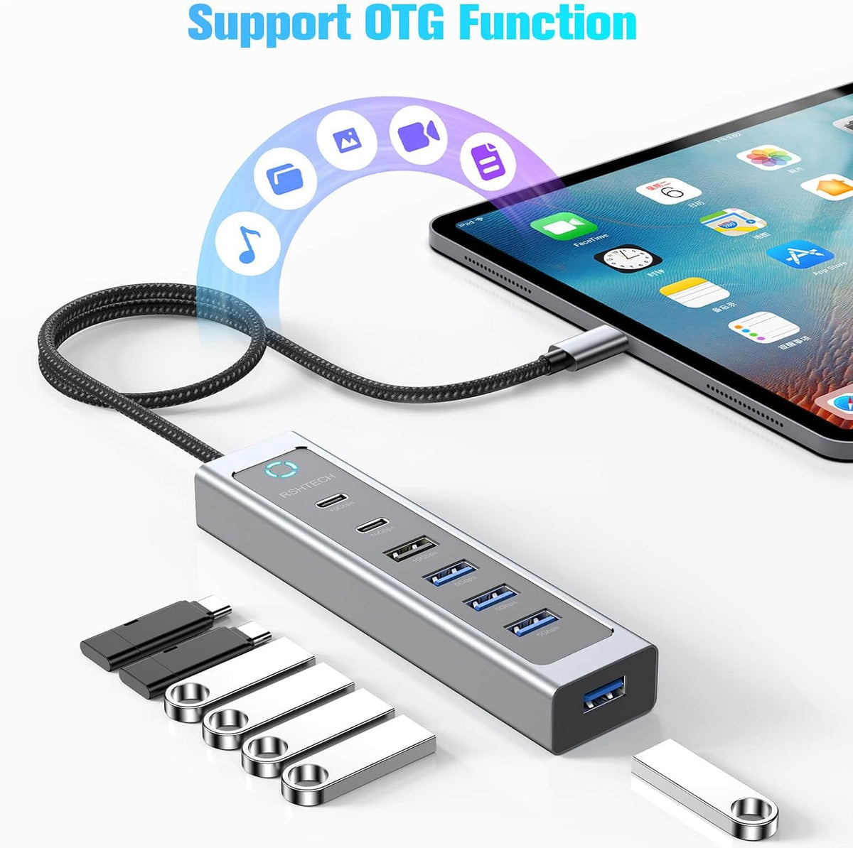 RSHTECH 7-Port USB C Hub 10Gbps with 3 USB-3.2 (2C + 1A), 4 USB-3.0 Ports