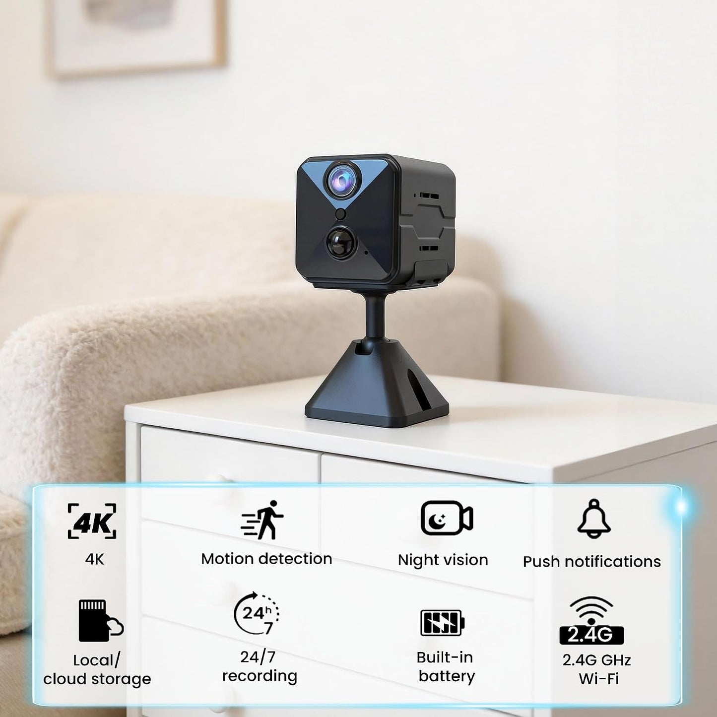 aidowocam 2026 Upgraded 4K HD Mini Security Camera, Wireless WiFi Indoor Nanny Cam with Night Vision, Motion Detection, Remote Viewing & 100-Day Battery Life