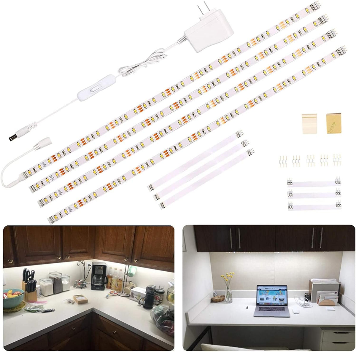 WOBANE LED Cabinet Lights,4 PCS 20inch LED Strip Lights Kit,Natural White