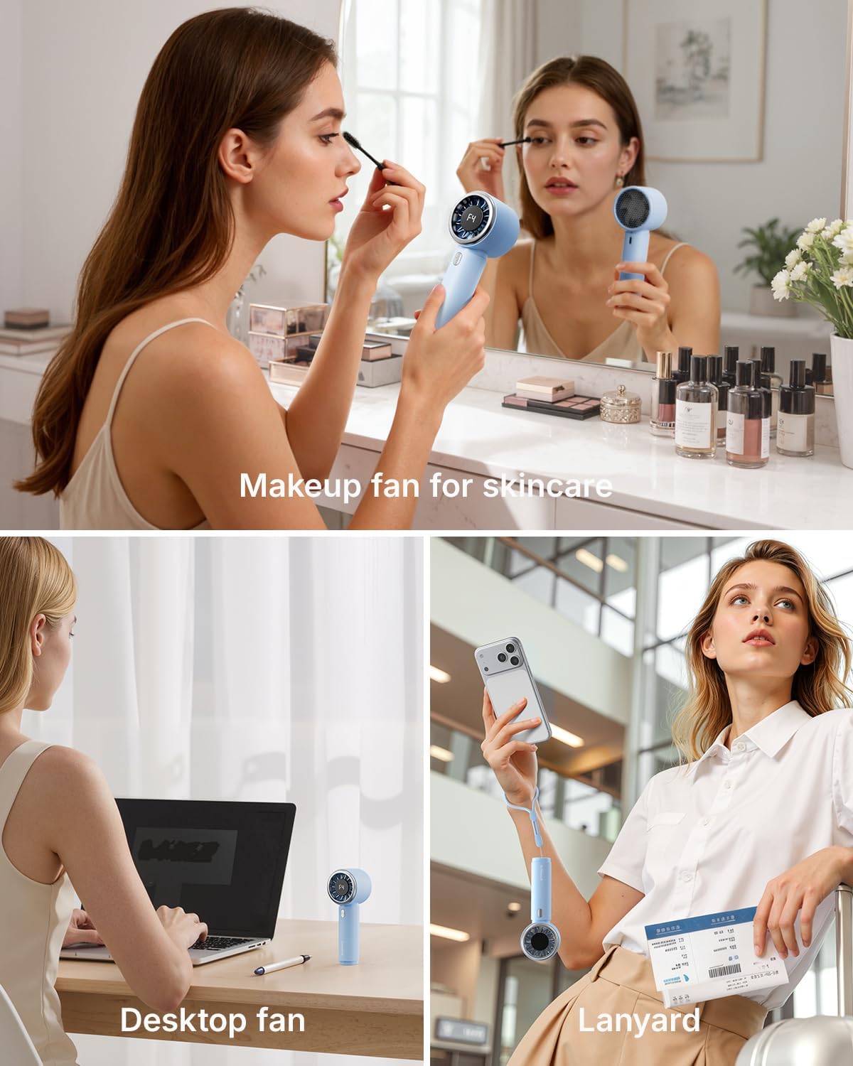 SWEETFULL Portable Handheld Fan, Mini Rechargeable Personal Hand Fan | Strong Airflow, Up to 12H, Pocket-Sized, 5 Speeds, Quiet Cooling Travel Essentials, Cute Gifts for Women, Girls, Lash, Makeup