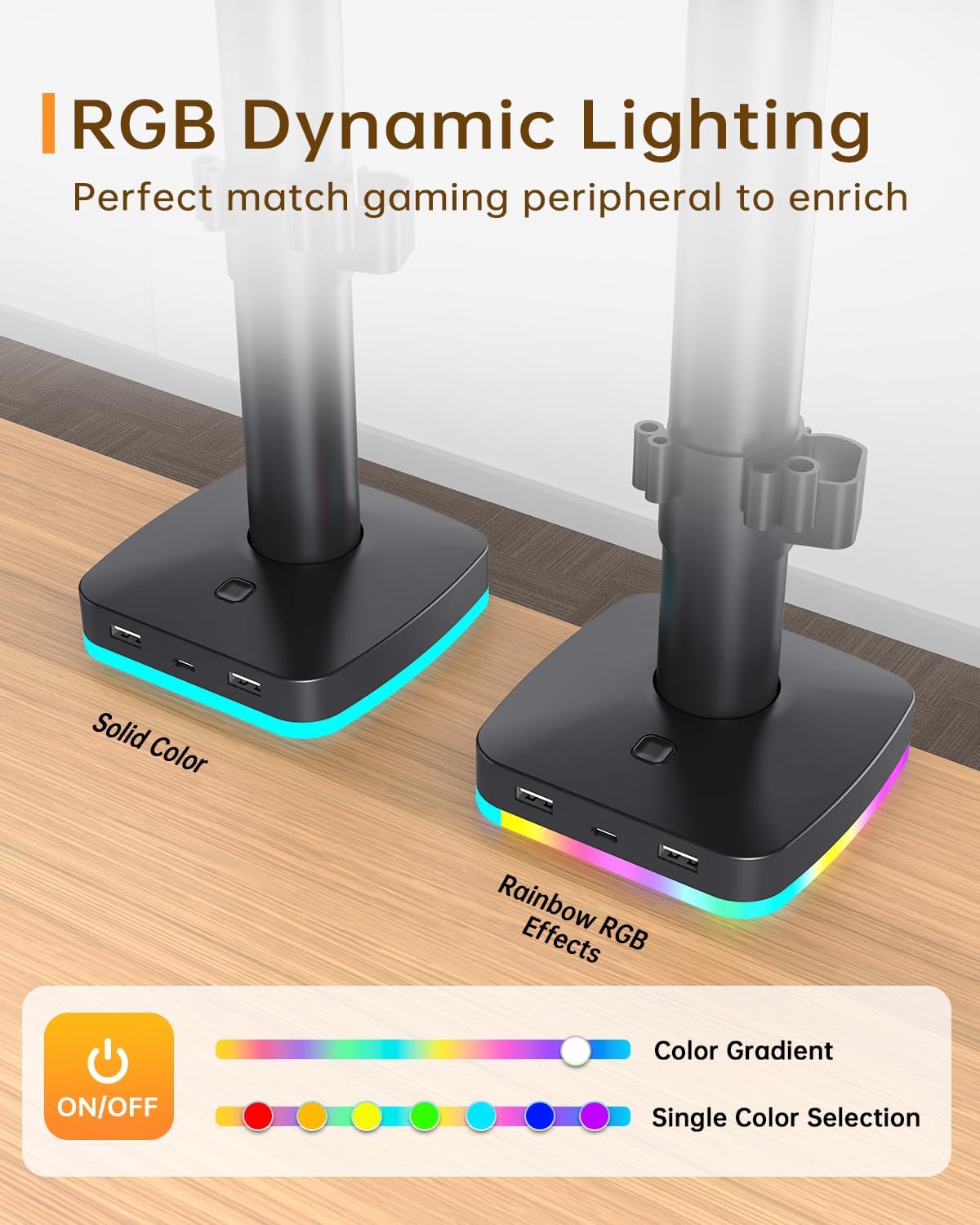 Afaloona RGB Monitor Stand with USB Hub for 13-27" Monitors, up to 17.6 lbs | Single monitor mount with 1 USB-C and 2 USB-A ports supports charging and data transfer for gaming desks and workstations