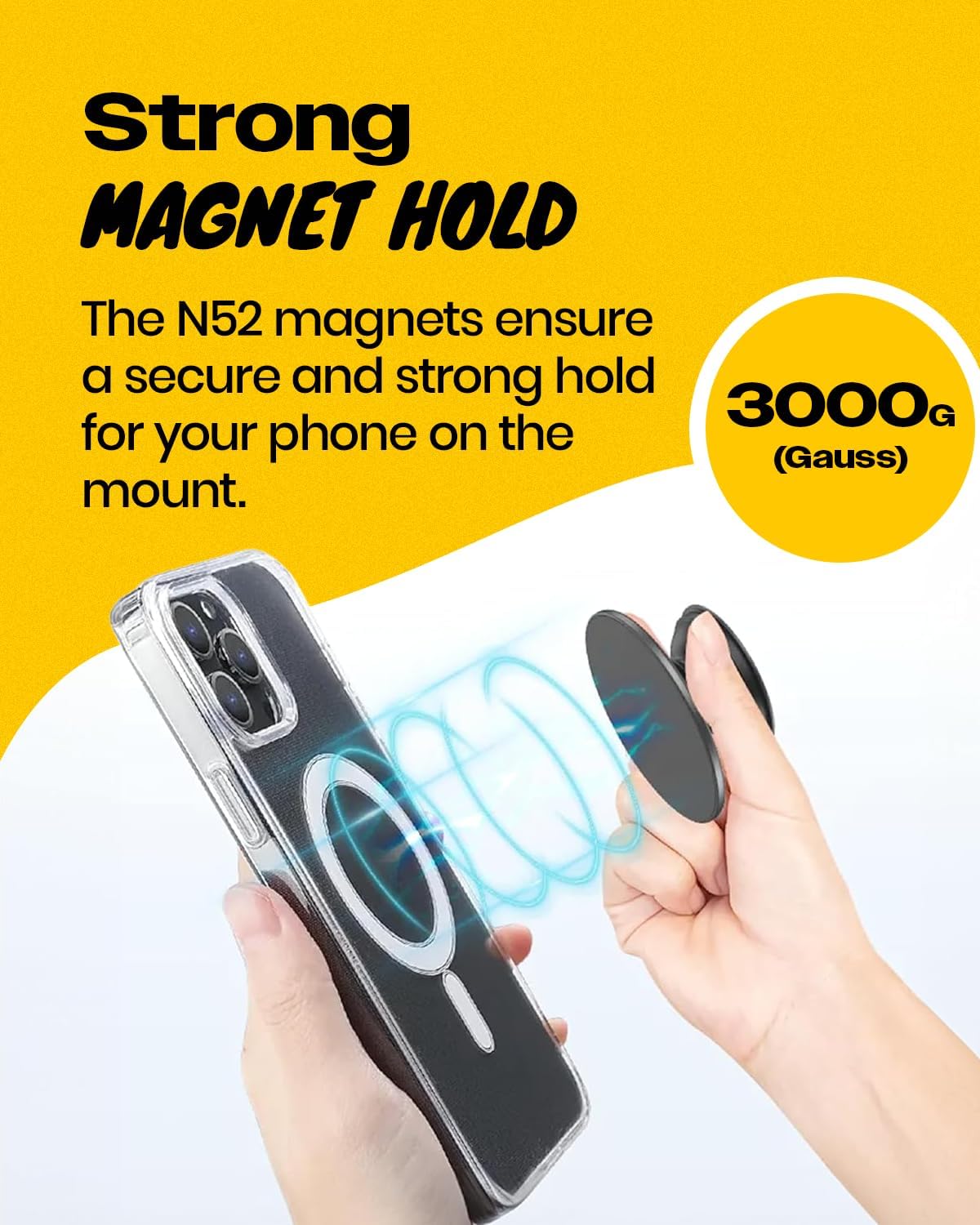 On The Grip Magnetic Phone Grip for MagSafe, Genuine Natural Seashell Stone, Swappable Top, Strong Magnet Holder & Kickstand for iPhone 15 14 13 12 Pro Max Plus & MagSafe Cases (Black Fresh Water)