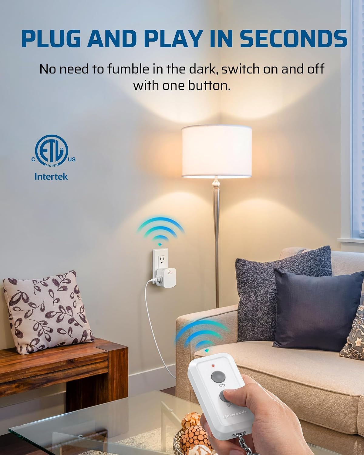 DEWENWILS Remote Control Outlet, Compact Side Plug | 15A/1875W, 100FT Long Range, Upgraded Version Wireless Remote Light Switch for Lamp, Household Appliances, ETL Listed, White
