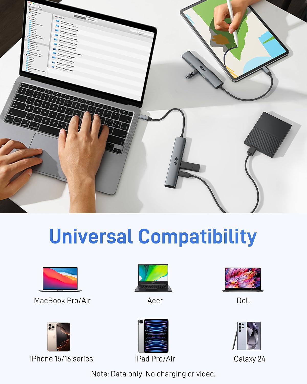 Acer USB C Hub, 10Gbps Type C Splitter with 4 USBC 3.2 Port for Laptop