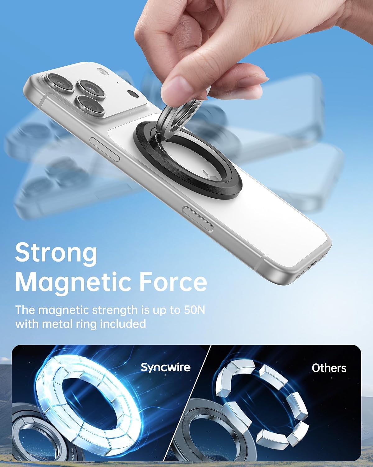 SYNCWIRE Magnetic Phone Ring Holder, for MagSafe Phone Grip Stand Kickstand | 360° Rotation, Double-Sided Magnet, Cell Phone Grip Finger Holder, for iPhone 17 16 15 14 13 12 Pro Max, MagSafe Accessories