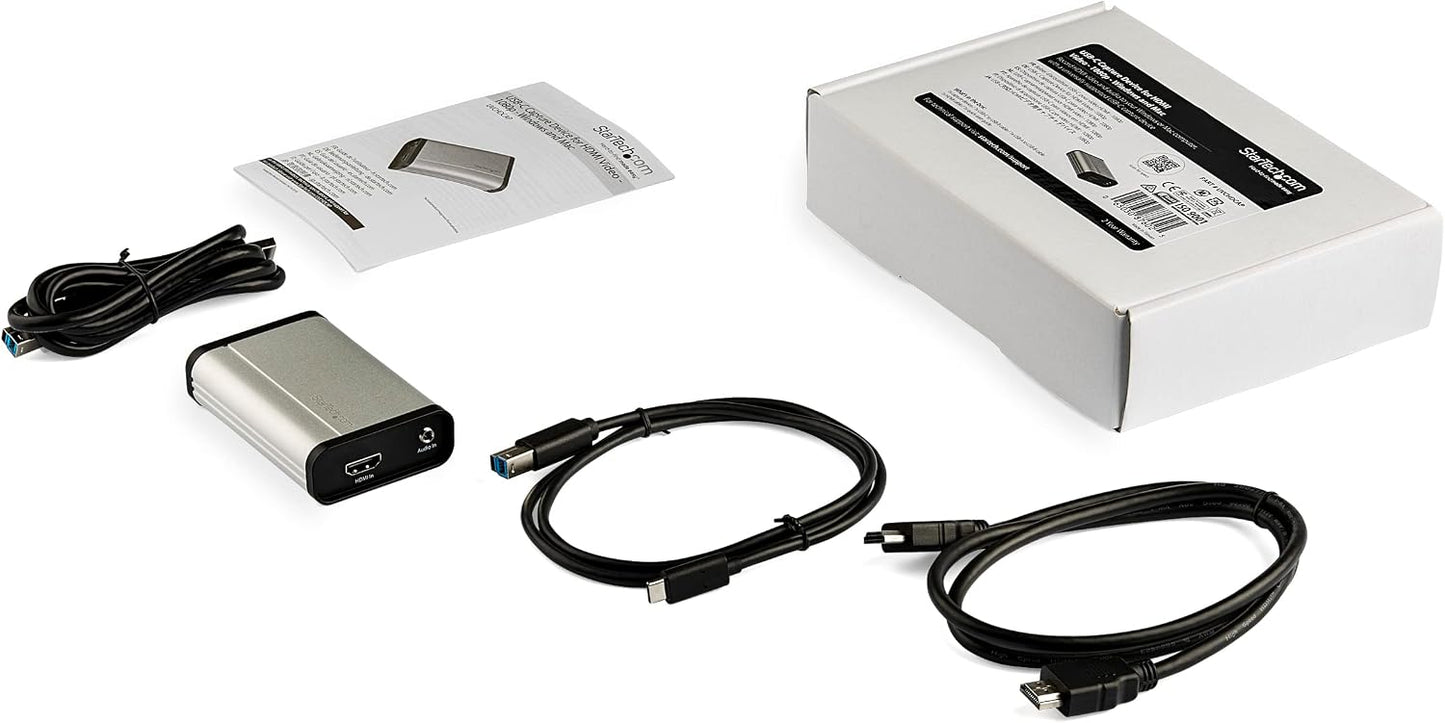 StarTech HDMI to USB-C Video Capture Device, 1080p, 60fps, TAA (UVCHDCAP) | External USB 3.0 Type-C Capture/Live Streaming, Comp with USB-C/USB-A/Thunderbolt 3, HDMI Audio/Video Recorder Adapter