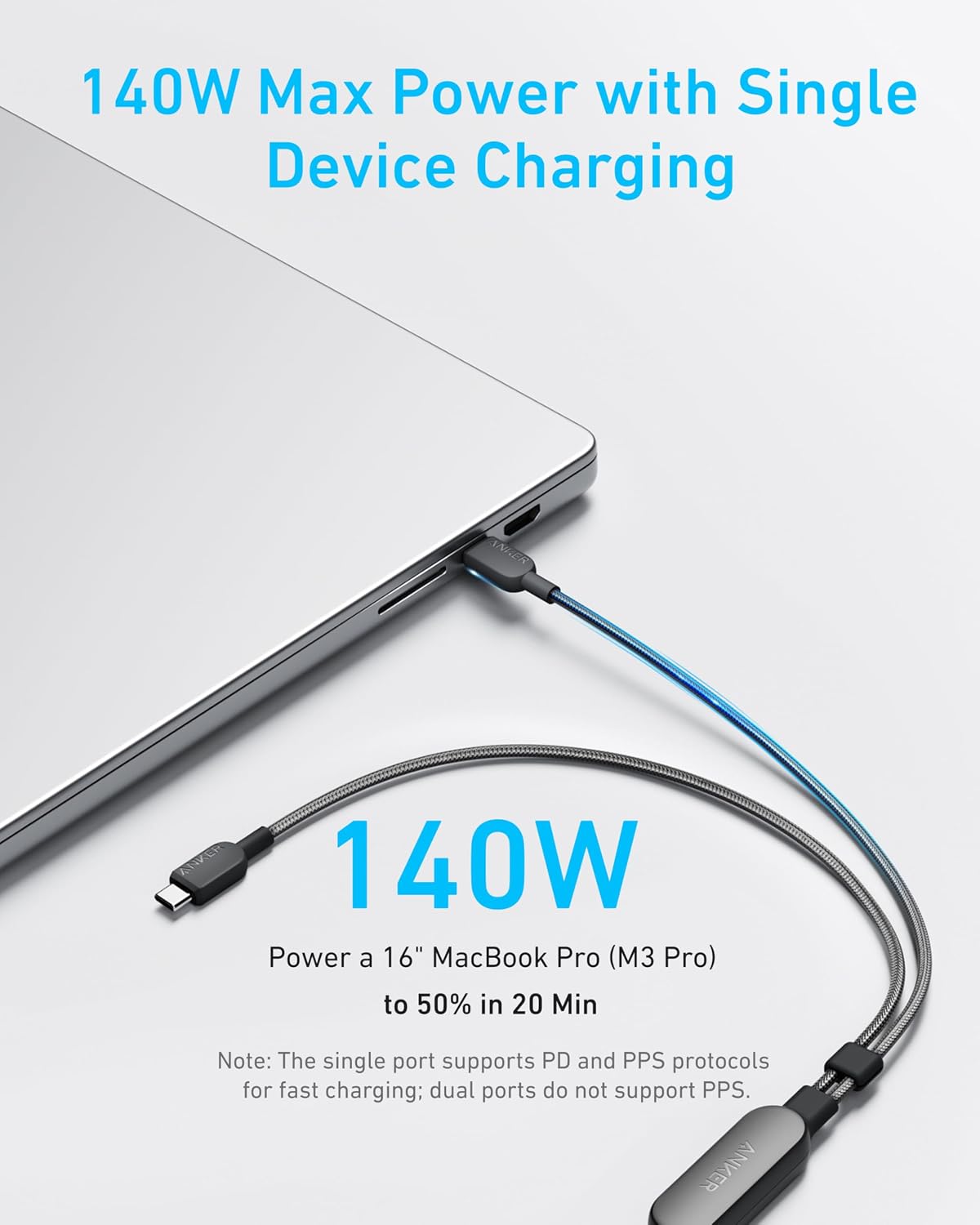 Anker 2-in-1 USB C to USB C Cable, 140W Max (1-Pack, 6 ft, Black)
