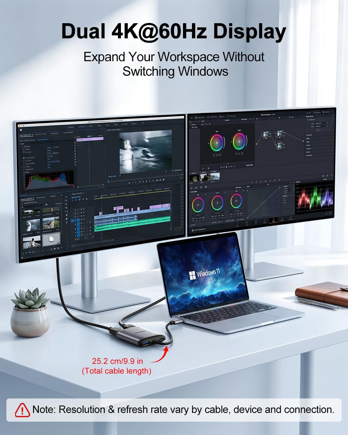 USB C to HDMI & DisplayPort Adapter, Laptop Dual 4K@60Hz Monitors Adapter