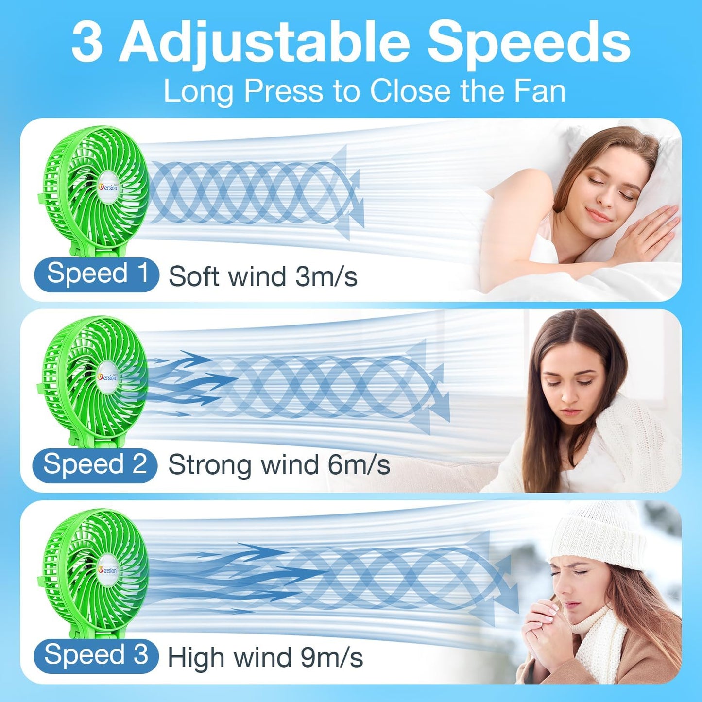 VersionTECH. Portable Handheld Fan, Powerful+Durable+4000mAh+180° Foldable, Mini Table Fans with USB Rechargeable Battery Operated Cooling Accessories for Personal Use, Travel, Office Green