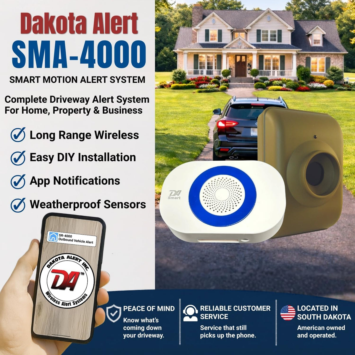 Dakota Alert SMA-4000 Smart Motion Sensor Driveway Alarm with App Alerts