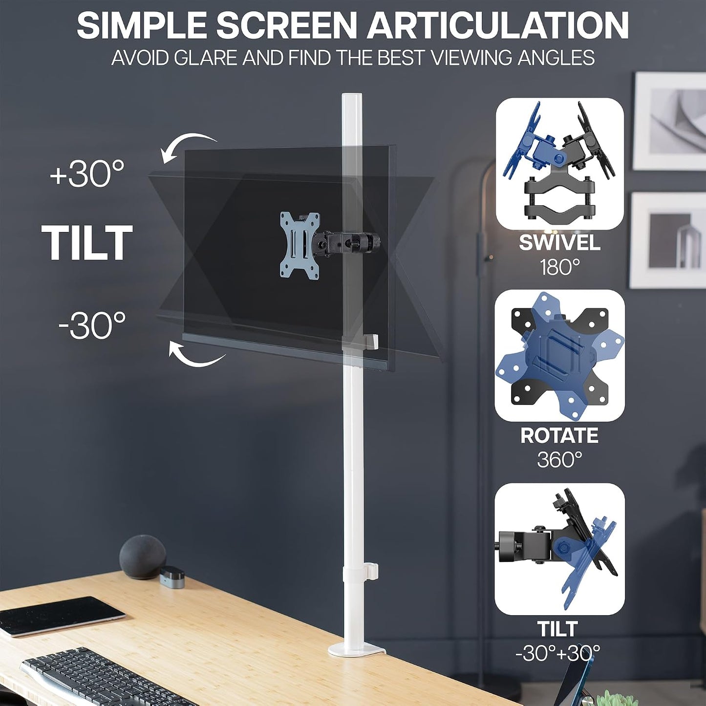 VIVO Steel Universal Bracket Pole Mount with Removable 75mm and 100mm VESA Plate, Fits up to 30 inch Screens, Black, MOUNT-POLE01 | Universal, Heavy Duty Steel Design, Full Motion VESA Monitor Mount, Removable 75mm and 100mm VESA Plate