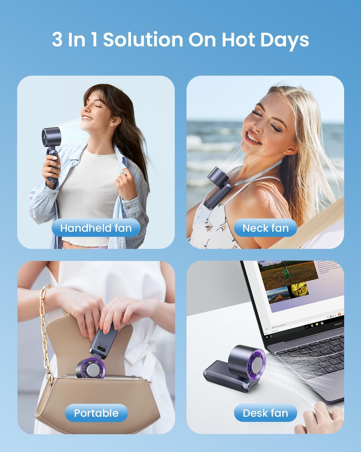 Handheld Portable Turbo Fan with Ice Cooler, Speed (1-199) Rechargeable Personal Fan[20000 RPM] Small Pocket Fans for Travel/Outdoor/Home/Office, Purple