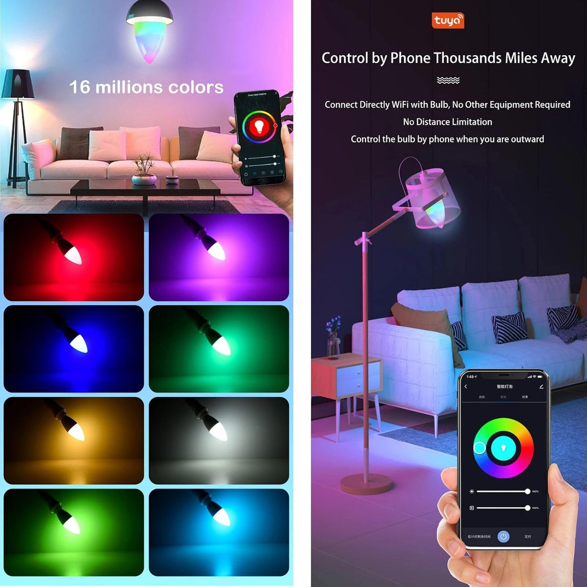 Candelabra Smart Light Bulbs 60W Equivalent, E12, 1Pack