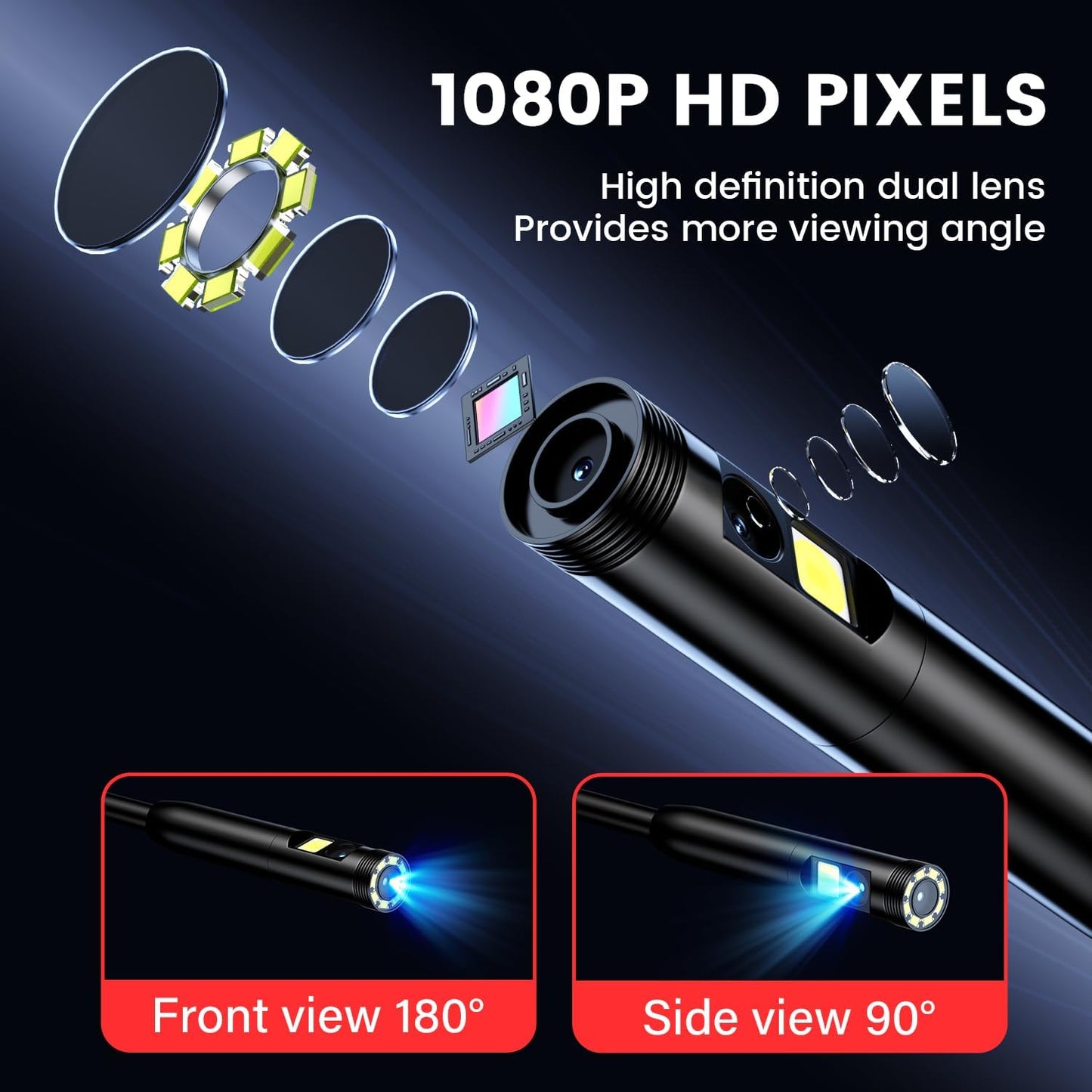 Endoscope Camera with Light: 5" 1080P HD Dual-Lens Inspection Borescope Camera for Sewer - 16.4ft Waterproof Industrial Endoscope - Flexible Snake Bore Scope for Plumbing Automotive