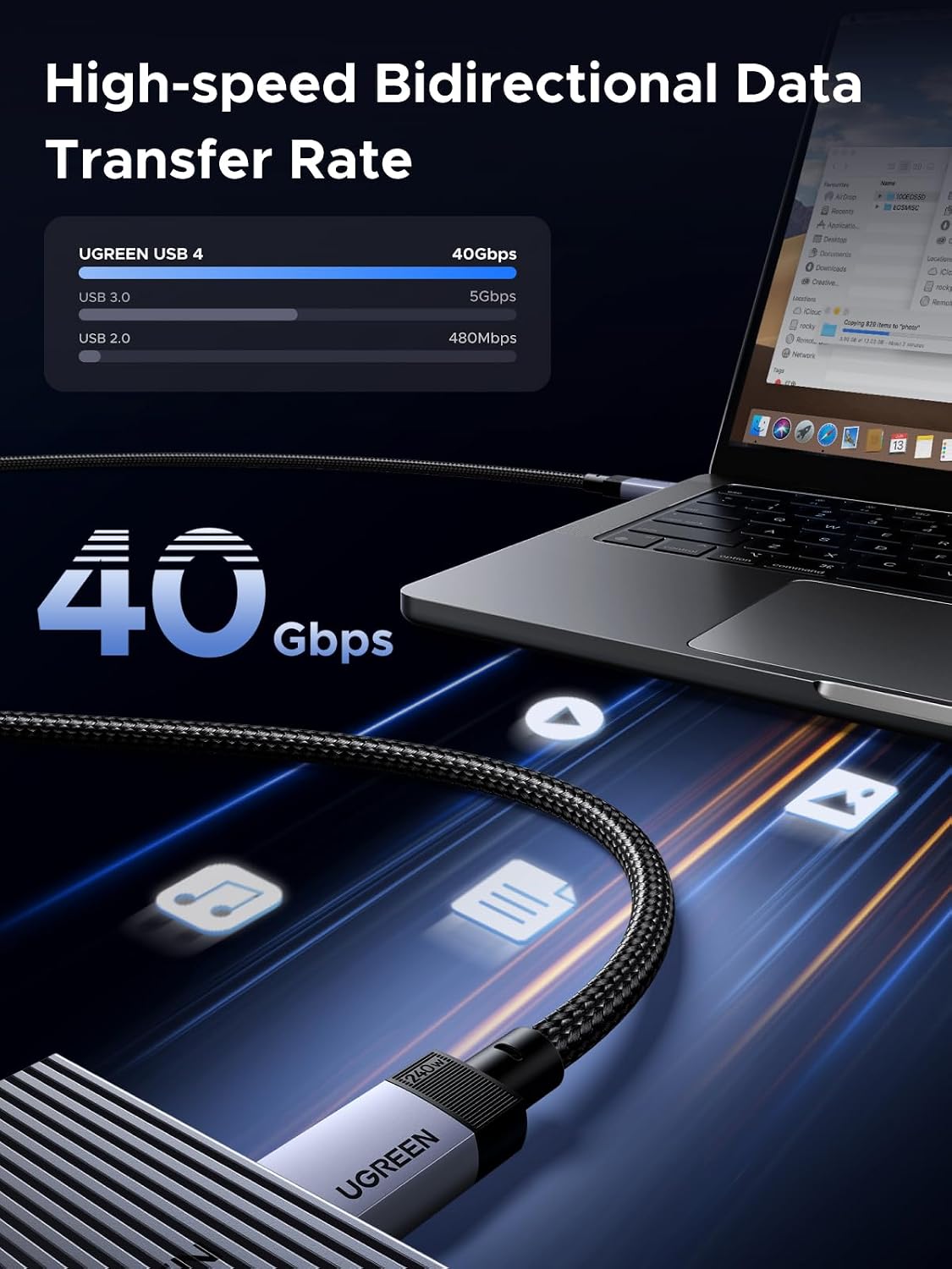 UGREEN 240W USB C to USB C Cable for Thunderbolt 4/3, USB4 40Gbps, 3.3ft | For Thunderbolt 4/3, iPhone 17/16/15, MacBook Pro/Air, iPad, Galaxy S26/S25, Pixel, Switch, Steam Deck, monitors, docks