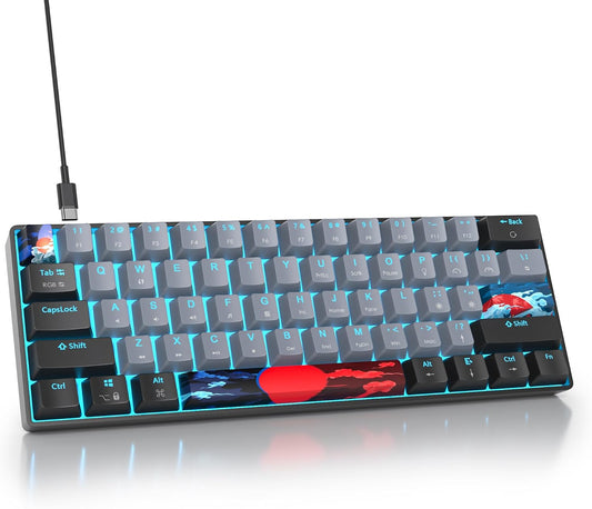 60% Mechanical Keyboard Black and Grey, Compact Gaming RGB Backlit, 61 Keys Mini, USB Wired for Windows Mac Laptop PC (61 Dolch/Red Switches)