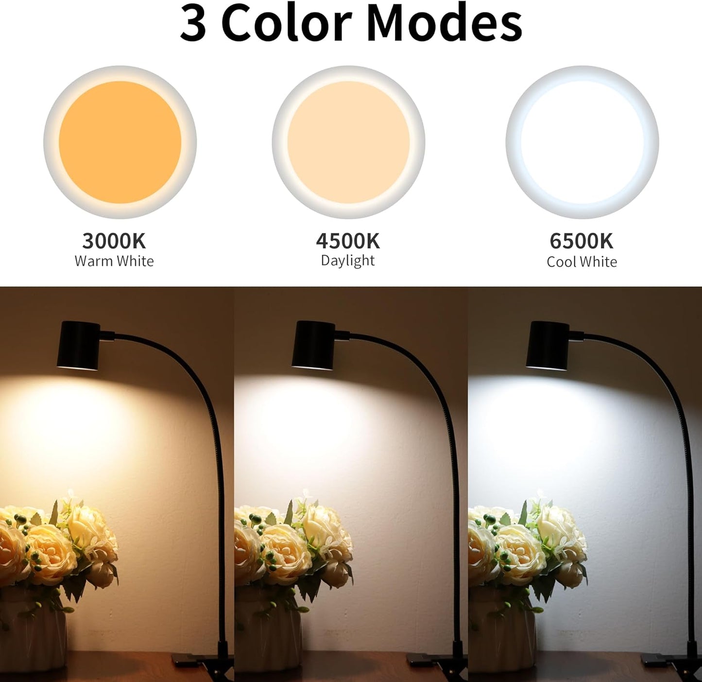 Desk Lamp USB Clip On Light,Book Lights for Reading at Night Clamp Light | 3 Color Modes,10 Brightness Clamp Light,360° Gooseneck LED Reading Light for Books in Bed,Eye-Care for Home Office,Headboards