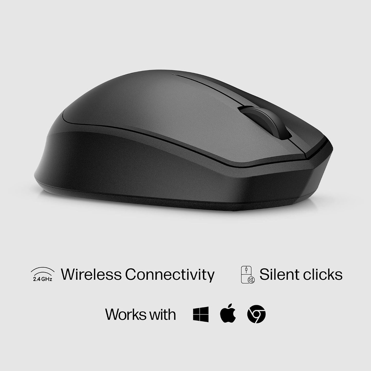 HP 280 Silent Wireless Mouse - Ergonomic, Right-Handed Design - 2.4GHz USB Wireless Connection - Multi-Surface Technology, 1600 DPI Optical Sensor - Win, Chrome, Mac OS - Up to 18-Month Battery Life