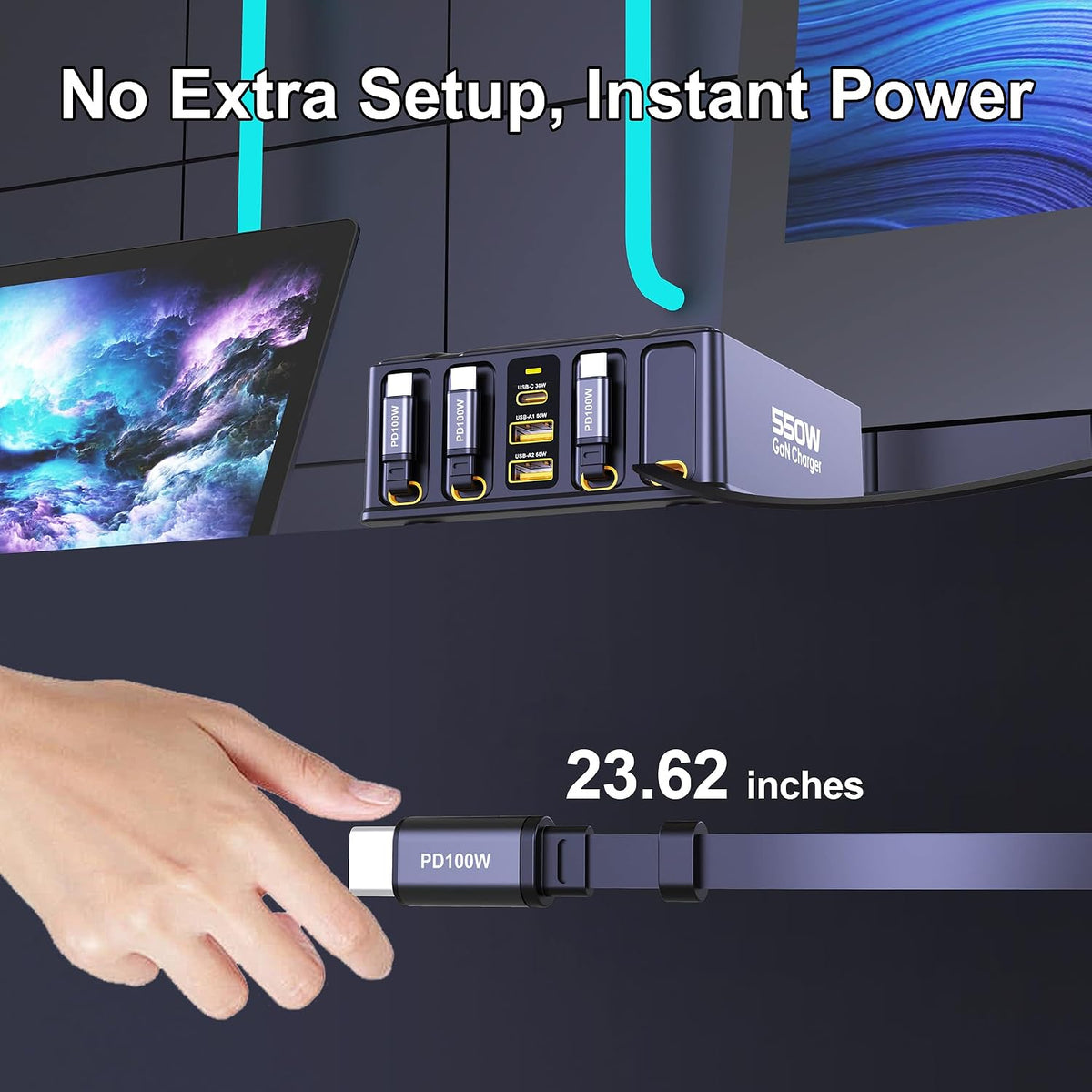550W Retractable Charger for USB C GaN Multiple Devices