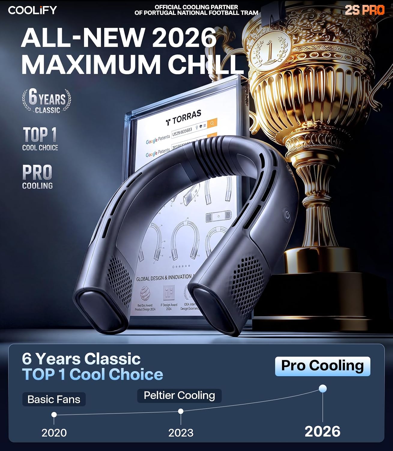 TORRAS Coolify 2S PRO #1 Neck Cooler & Neck Air Conditioner, Black | #1 Ice-feel neck cooling fan. Thoughtful gift for women & mom. Perfect for garden, travel, festivals & hot flashes.