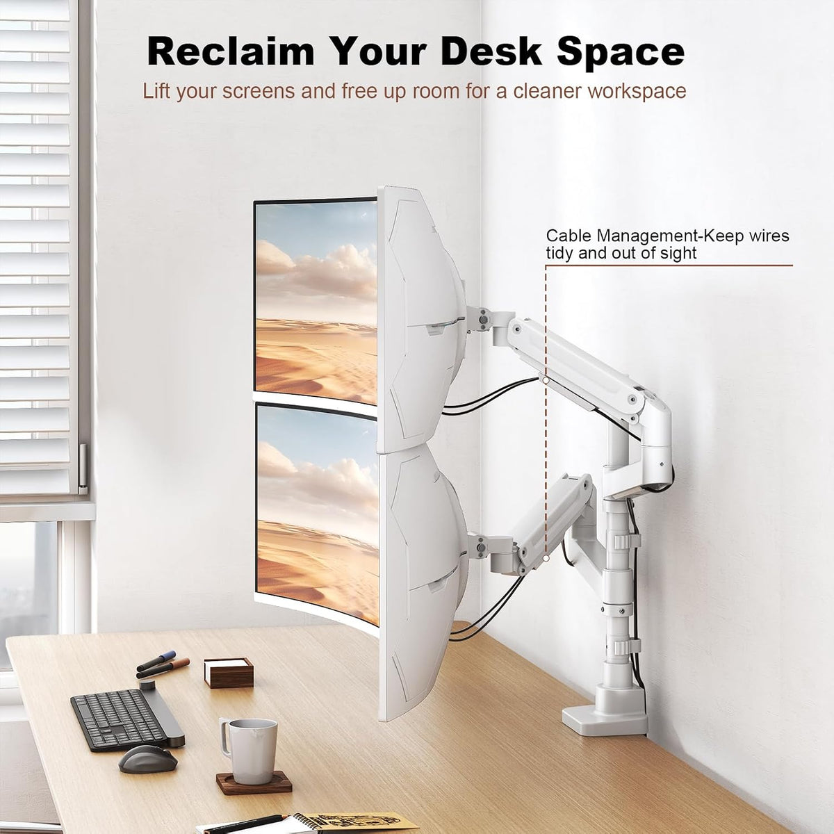 Heavy Duty Dual Monitor Arm for 17-49" Screens, Vertical Stack, 44lbs