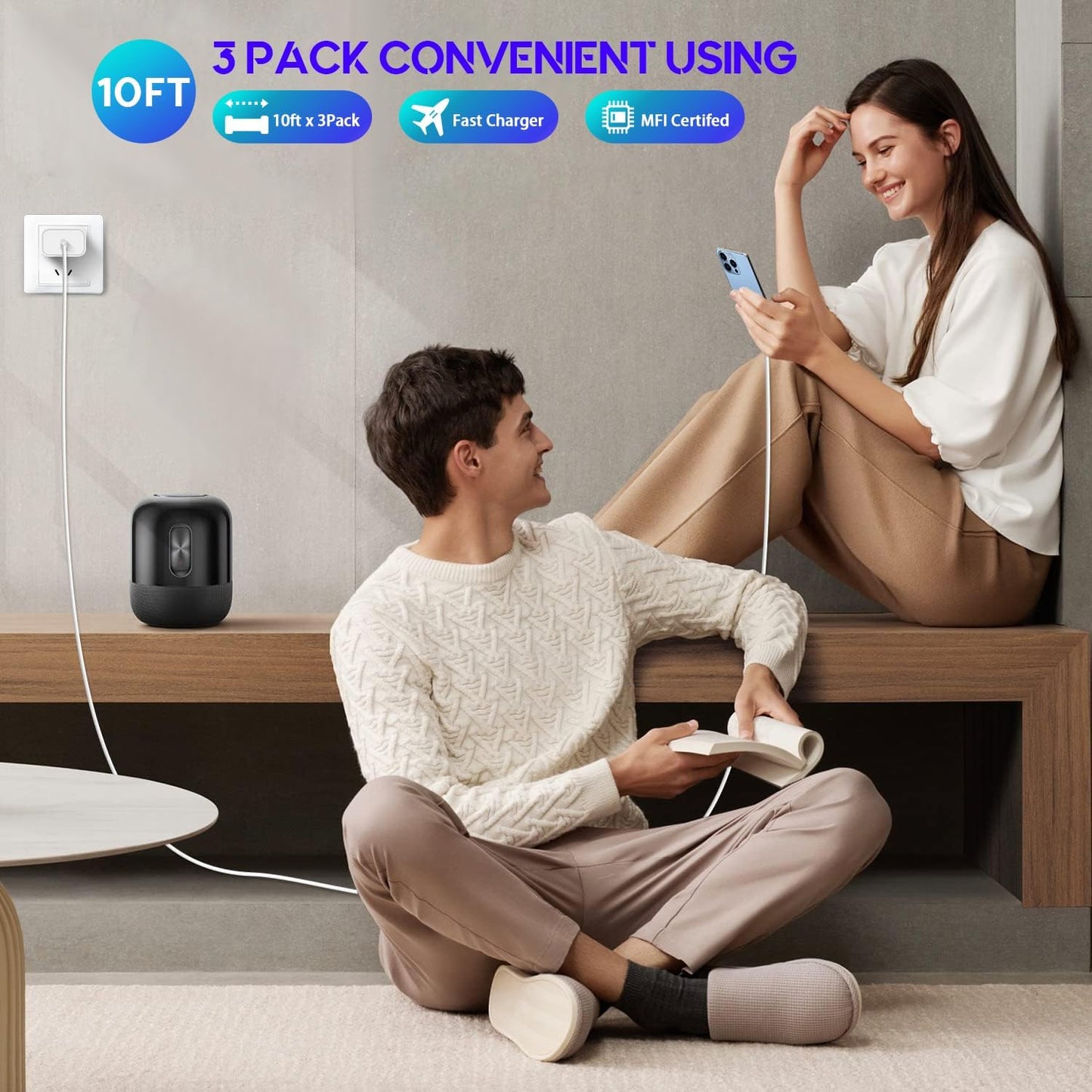 10Foot Fast iPhone Charging Cable,3-Pack Super Fast i Phone Charger USB C Charging Block Wall Charger PD Adapter with 10FT Type C to Lightning Cable Cord for iPhone 14/13/12/11ProMax/XS Max/XS/XR/8/SE