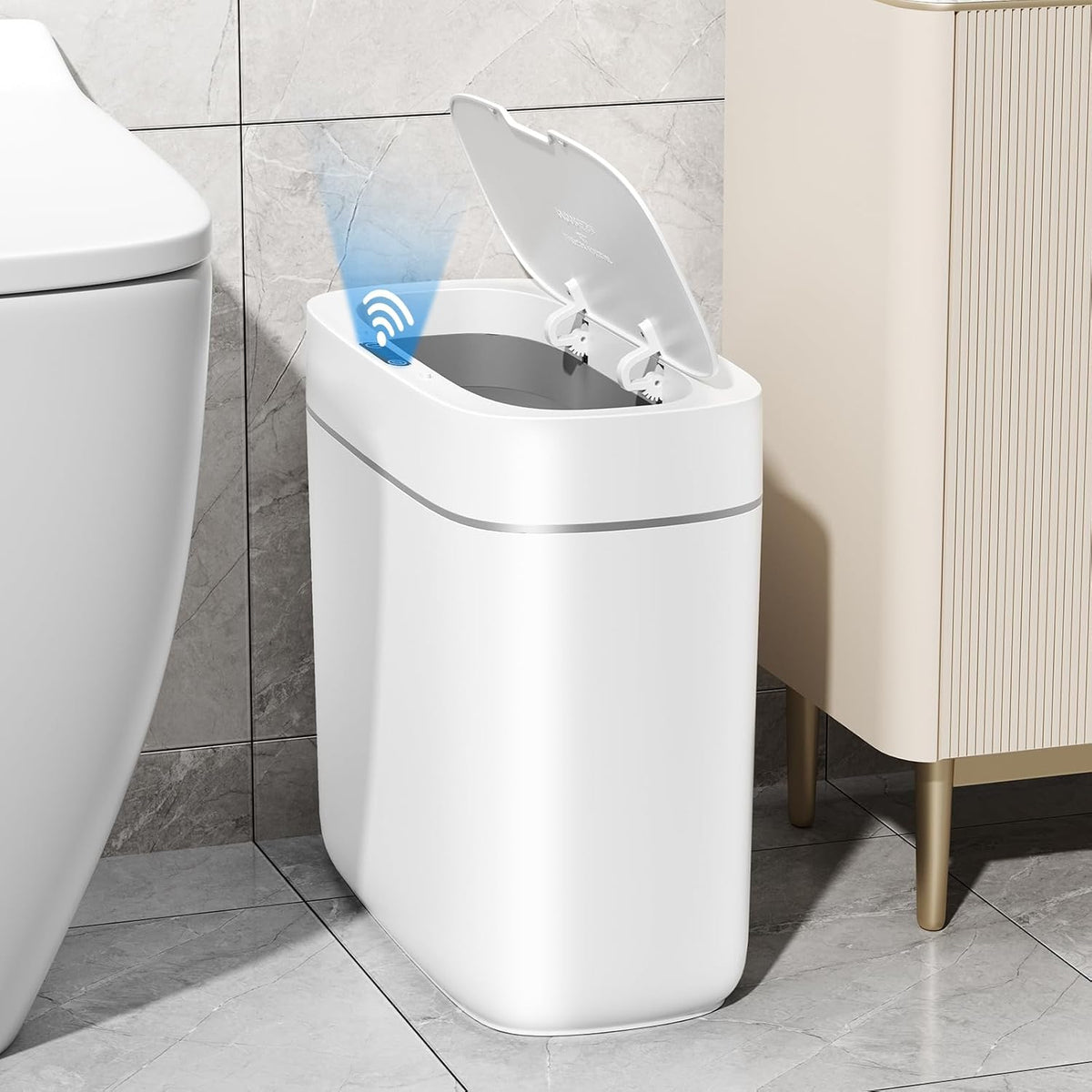 JUDRDO 3.5 Gal Slim Touchless Bathroom Trash Can, Automatic Diaper Pail