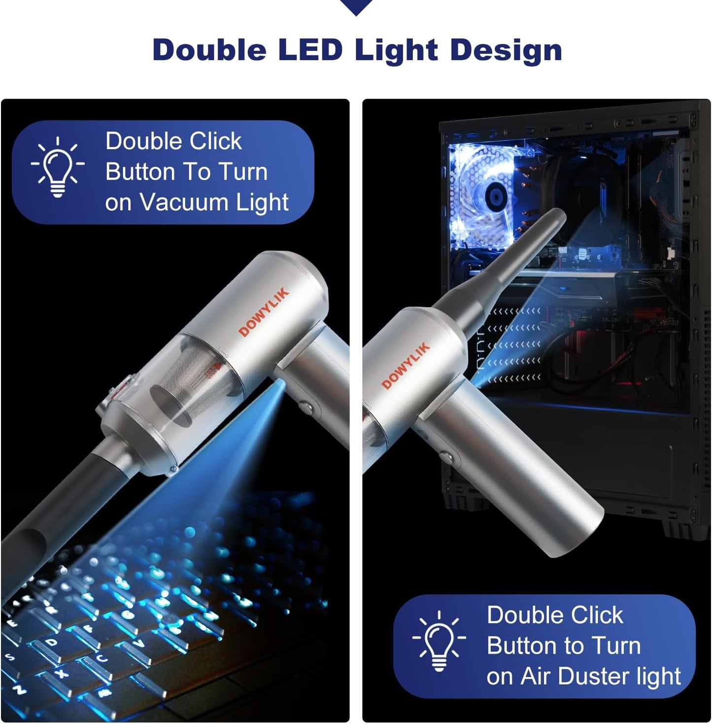Compressed Air Duster, 150000RPM Compressed Air with LED,2-in-1 Mini Vacuum | Electric Air Duster for PC Cleanning Kit, Canned Air Duster for Computers-Air Blower for Electronics with Case
