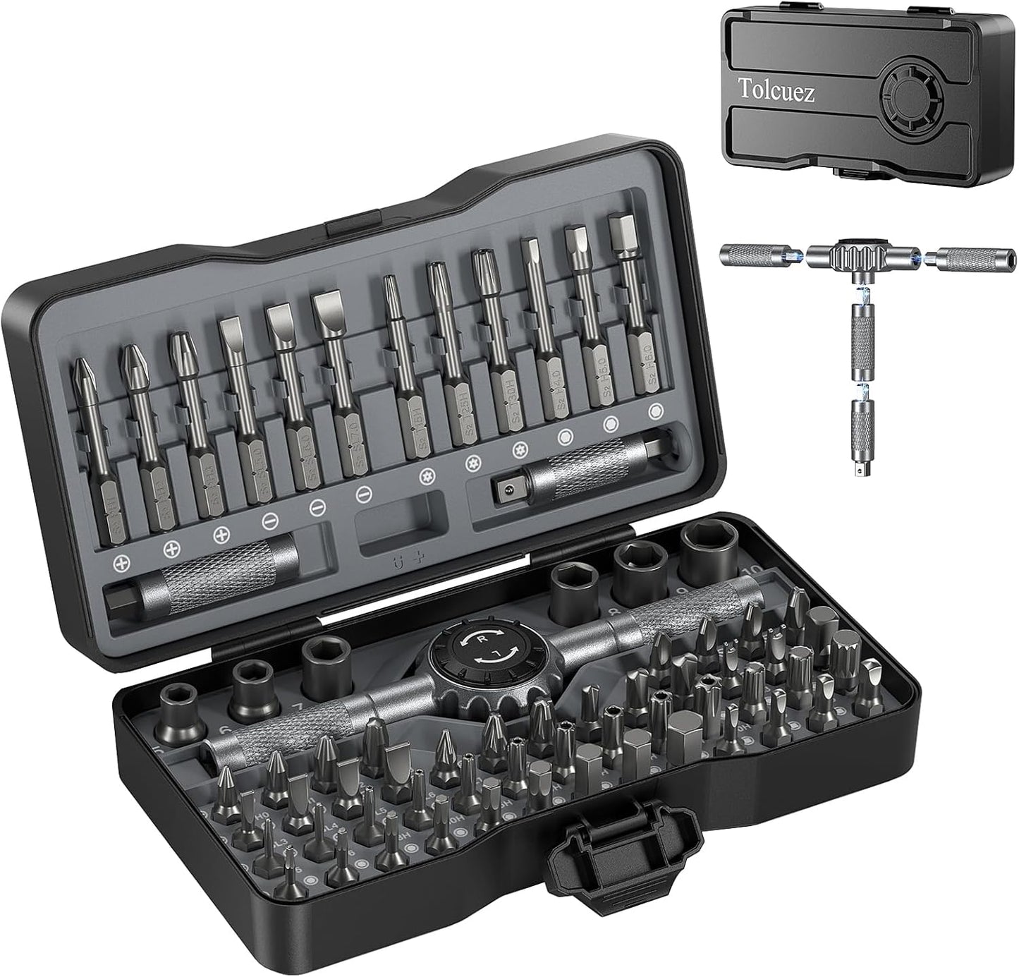 69 in 1 Magnetic Screwdriver Set with 4 Handles, Ratcheting Screwdriver Set, S2 Steel Bits, Precision & T-Handle, Multi Bit Tool Kit for Home, Auto, Repair, Furniture