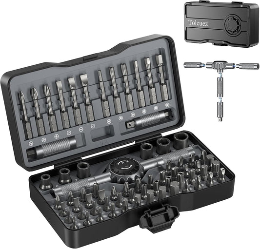 69 in 1 Magnetic Screwdriver Set with 4 Handles, Ratcheting Screwdriver Set, S2 Steel Bits, Precision & T-Handle, Multi Bit Tool Kit for Home, Auto, Repair, Furniture