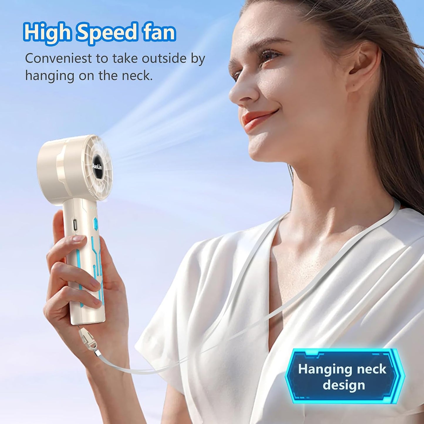 Portable High Speed Mini Handheld Fan, USB Rechargeable Neck Personal Mini Fan(7000 RPM high speed motor,Lasts 4-16 Hours) 4-speed powerful Wind Fans for Summer Outdoor Traveling,Gifts for Kids