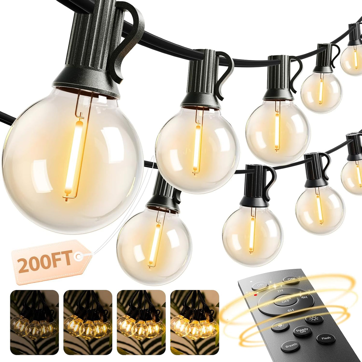 addlon Outdoor String Lights 100FT G40 with APP 54 LED Shatterproof Bulb