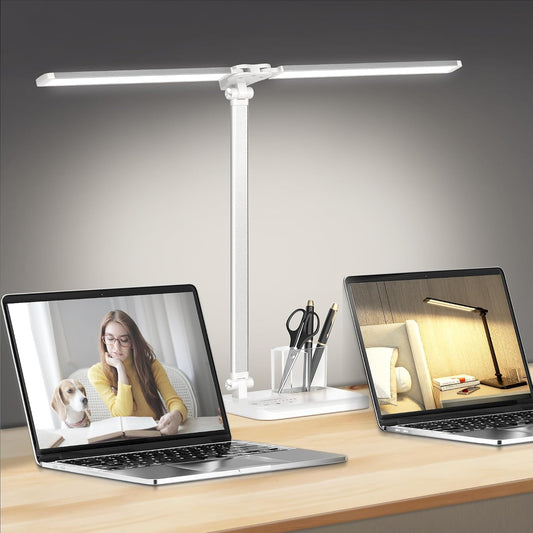 LED Desk Lamp for Home Office Desk Light Table Lamp 50 Lighting Modes Timer | Eye-Caring Desk Lamp with USB Adapter, Foldable Dual Swing Arm Architect for Reading, Study, Workbench