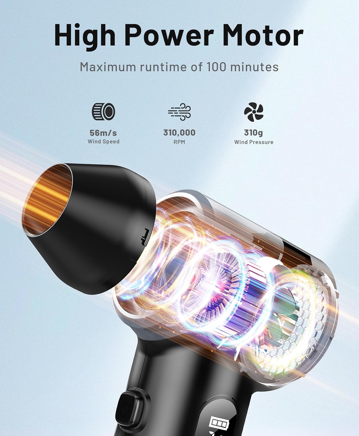 Compressed Air Duster-310,000RPM Cordless Air Blower with LED Light, 4 Gear Adjustable Turbo Fan, Super Power Electric Air Duster for Computer, Keyboard, Outdoor, House and Car