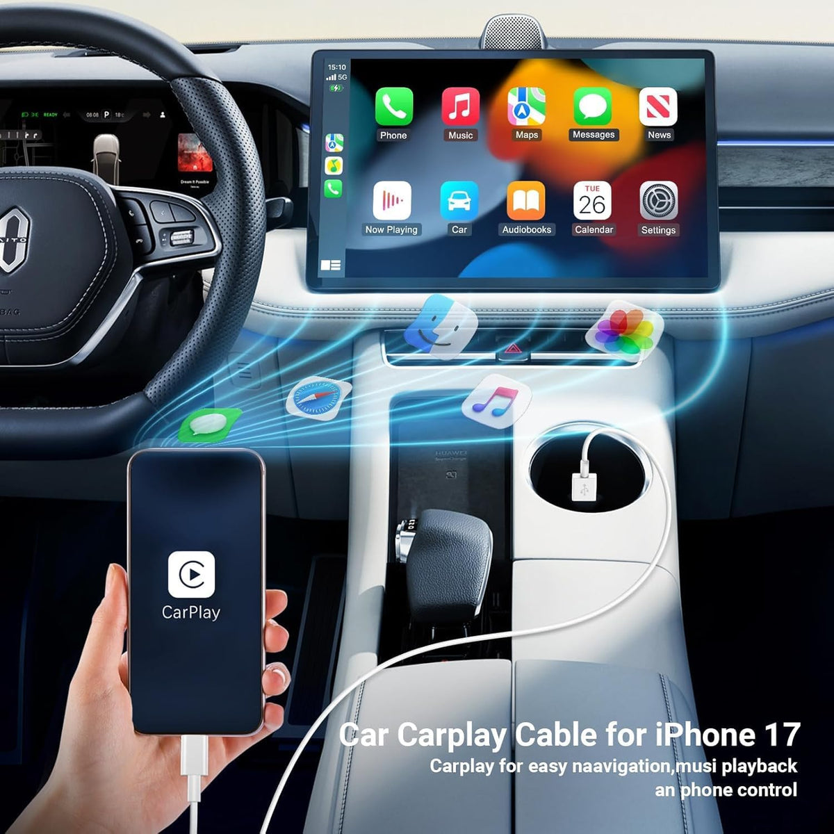 Car CarPlay Cable for iPhone 17, 16, 15 USB C Charger Cord, 3-Pack 3FT USB A to USB C Charging Cable for Apple iPhone 17/17 Pro/Air/16e/16/15 Pro Max/Plus Cord, for iPad Pro/Air 6th/5th Gen
