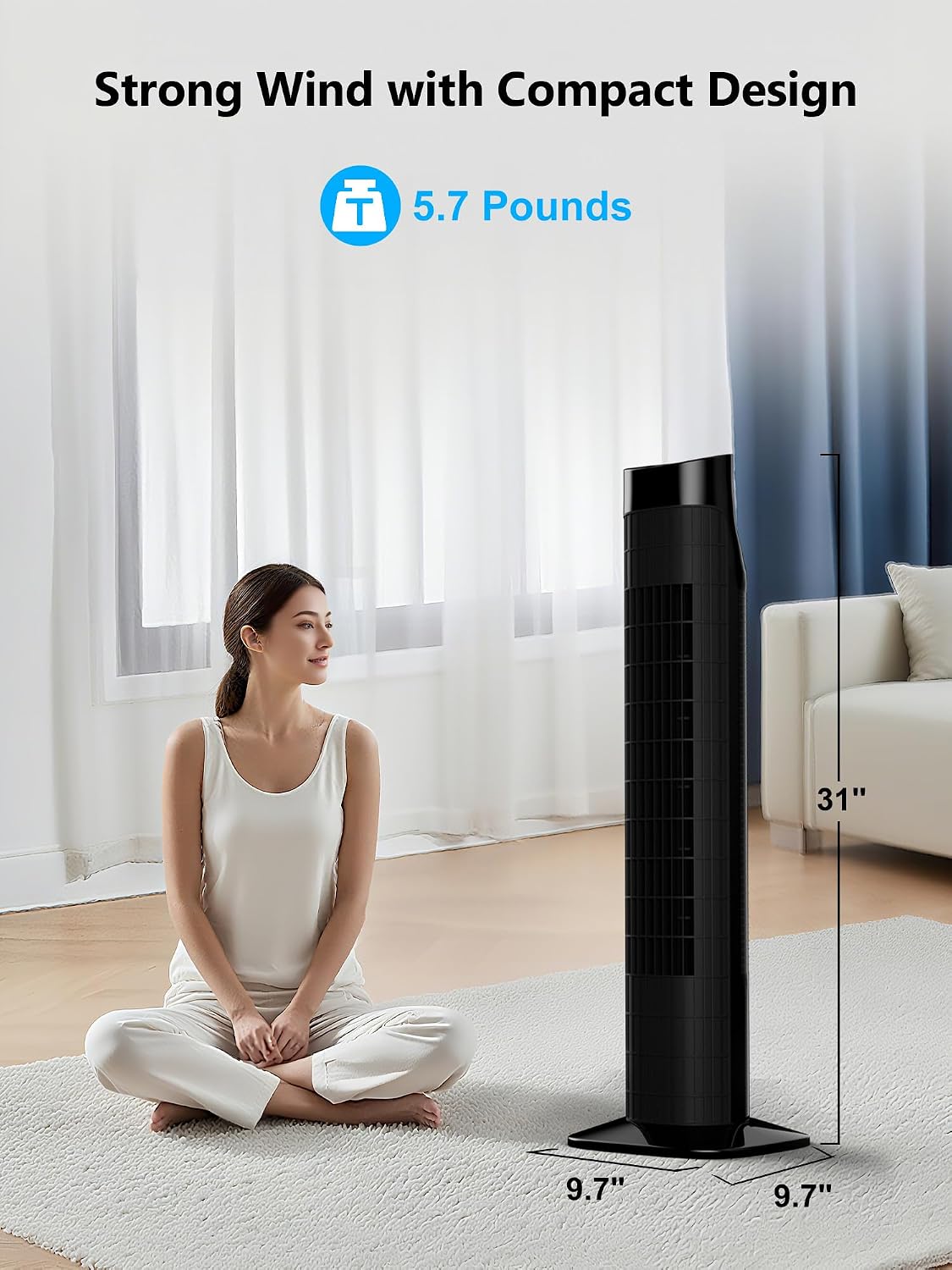 Uthfy Tower Fan with Remote, Portable 120° Oscillating Standing Fan, 3 Speeds & 3 Modes, 7.5H Timer, Fans That Blow Cold Air for Bedroom, Living Room, Office, Black