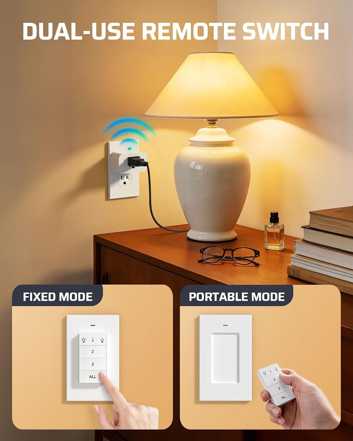 DEWENWILS Remote Control Outlet, 1 Magnetic Remote and 2 Outlets | 100FT Range, 125V 60Hz 15A, 1875W, No Wiring, Programmable Remote Light Switch for Lamps, Fans, Household Appliance