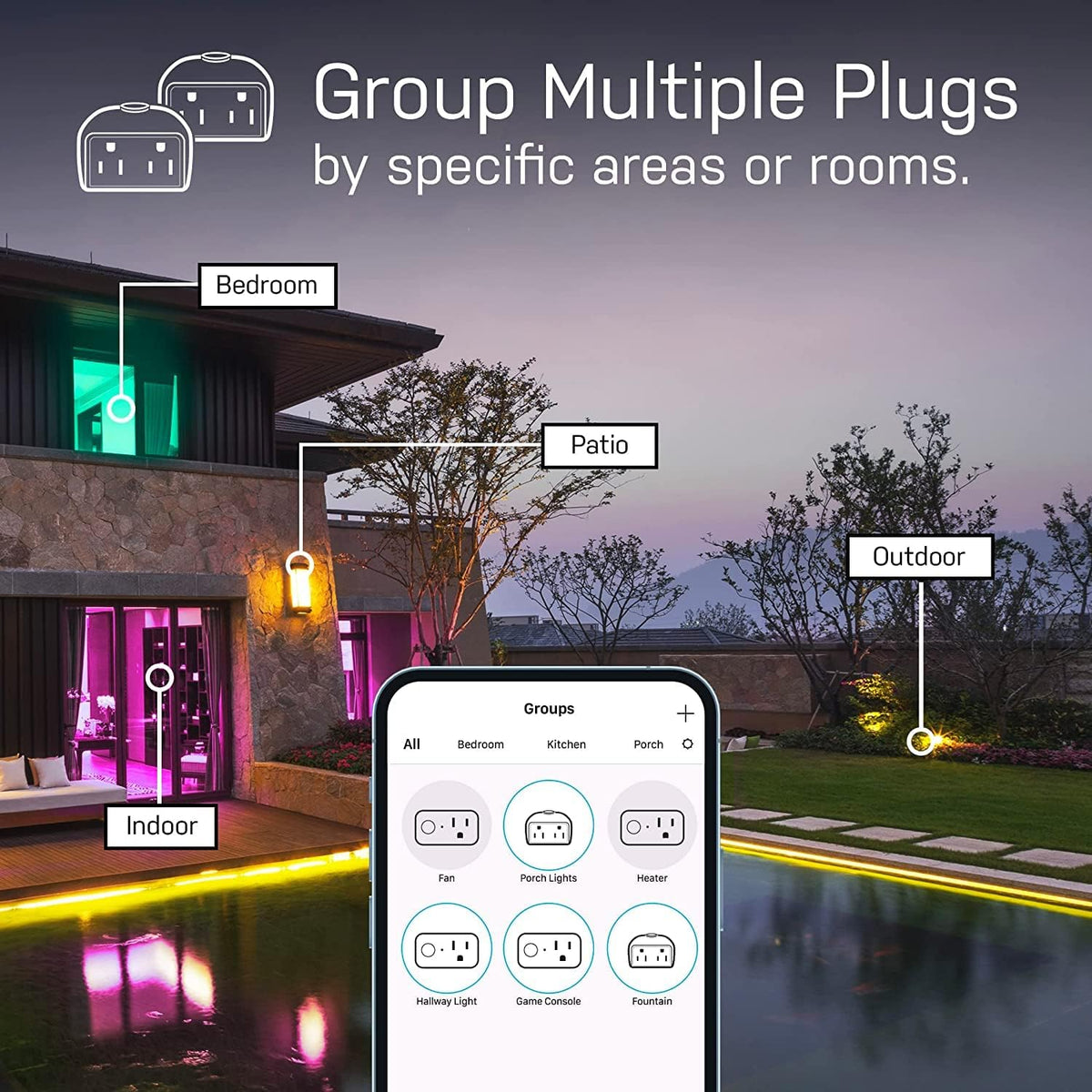 Feit Electric Smart Dual Outdoor Plug, WiFi Waterproof Plug, Grounded Sockets, Compatible with Alexa and Google Assistant, App Controlled, 15Amp Indoor/Outdoor 2 Outlet WiFi/WP (2 Pack)