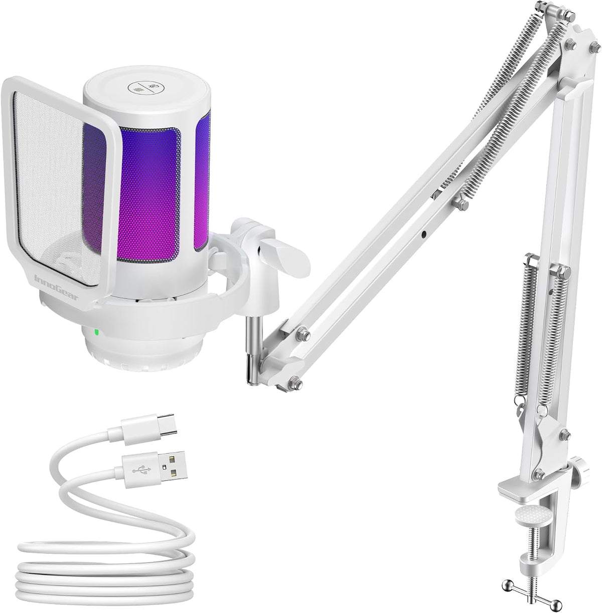 InnoGear Gaming USB Microphone, Noise Cancellation Condenser Mic with Mute, Gain, RGB Indicator, Boom Arm Stand for Streaming, Podcast, Twitch, YouTube, Discord, PC, Computer, PS4, PS5, Mac, Black