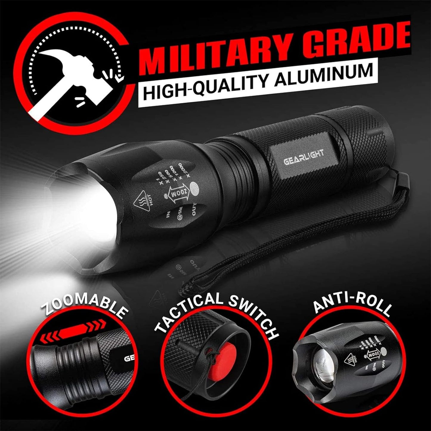 LED Flashlight High Lumens, Mini Tactical LED Flashlight 2 Pack, 5 Modes Zoomable Beam, Battery Powered (Batteries Not Included) for Camping, Hunting, Home & Emergency, Compact Small LED Flashlight