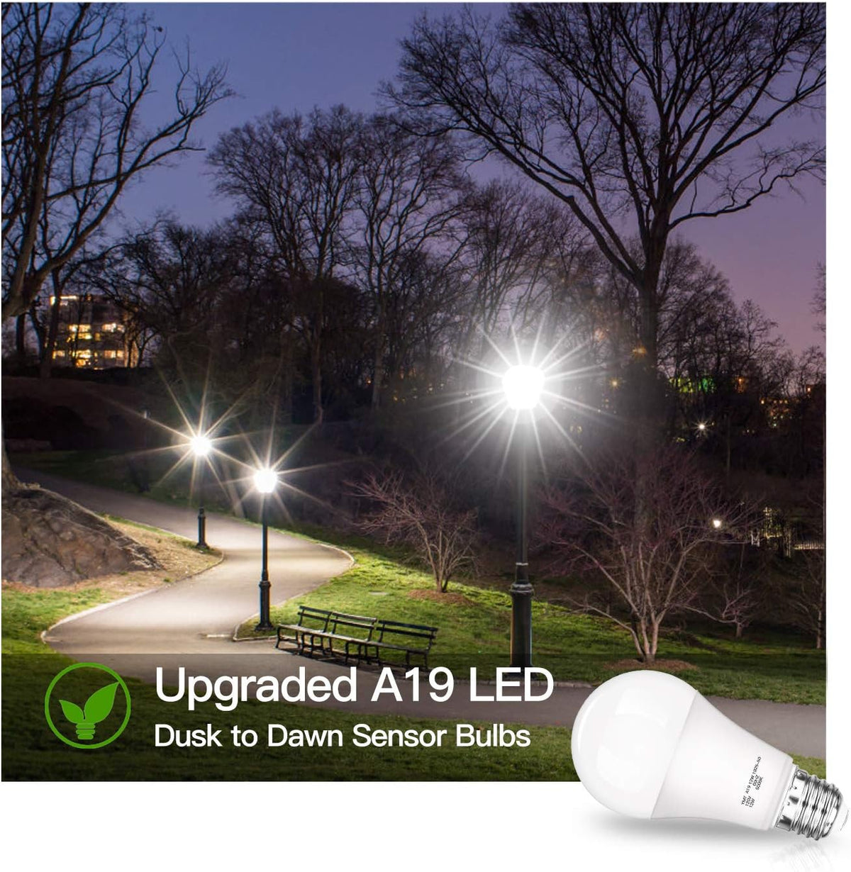 Dusk to Dawn Light Sensor Bulbs, A19 12W(100 Watt Equivalent) LED Bulbs