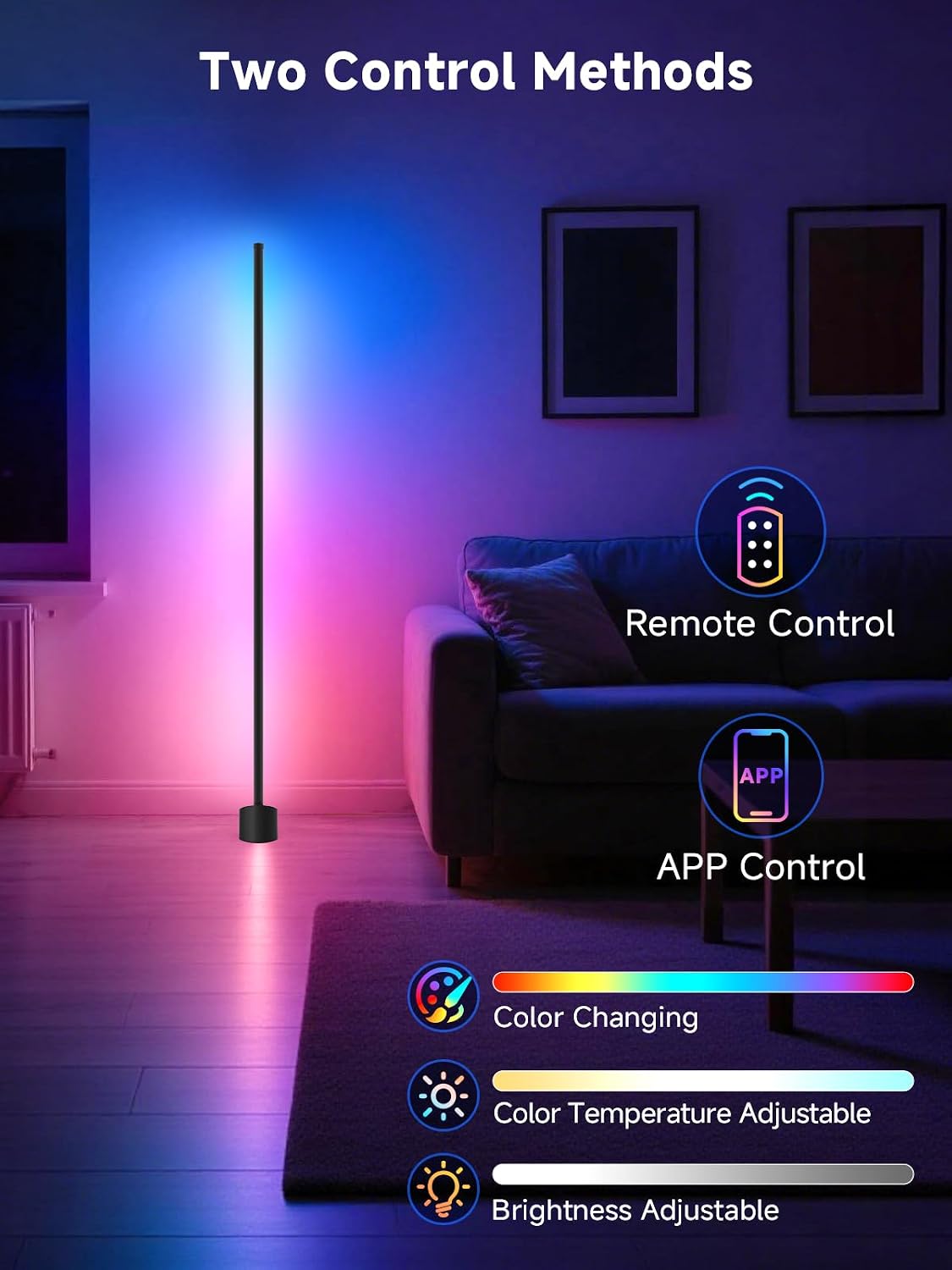 Corner Floor Lamp, Corner Lamp with App & Remote Control, Smart RGBIC Corner Light with 16 Million Colors & 68+ Scene, Music Sync, Timer Setting, Ambient Lighting for Living Room,Bedroom,Gaming Room
