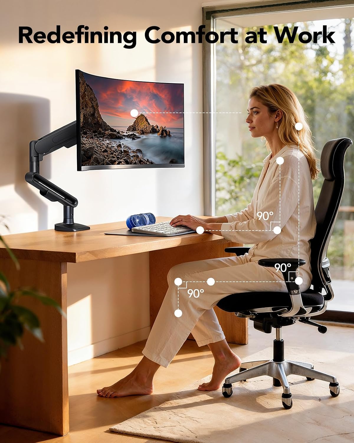 HUANUO Ultrawide Monitor Arm for 13 – 40" Screens, Single Monitor Mount Holds up to 26.4lbs, Adjustable Monitor Stand with C-Clamp & Grommet Base, VESA Mount 75x75mm/100x100mm