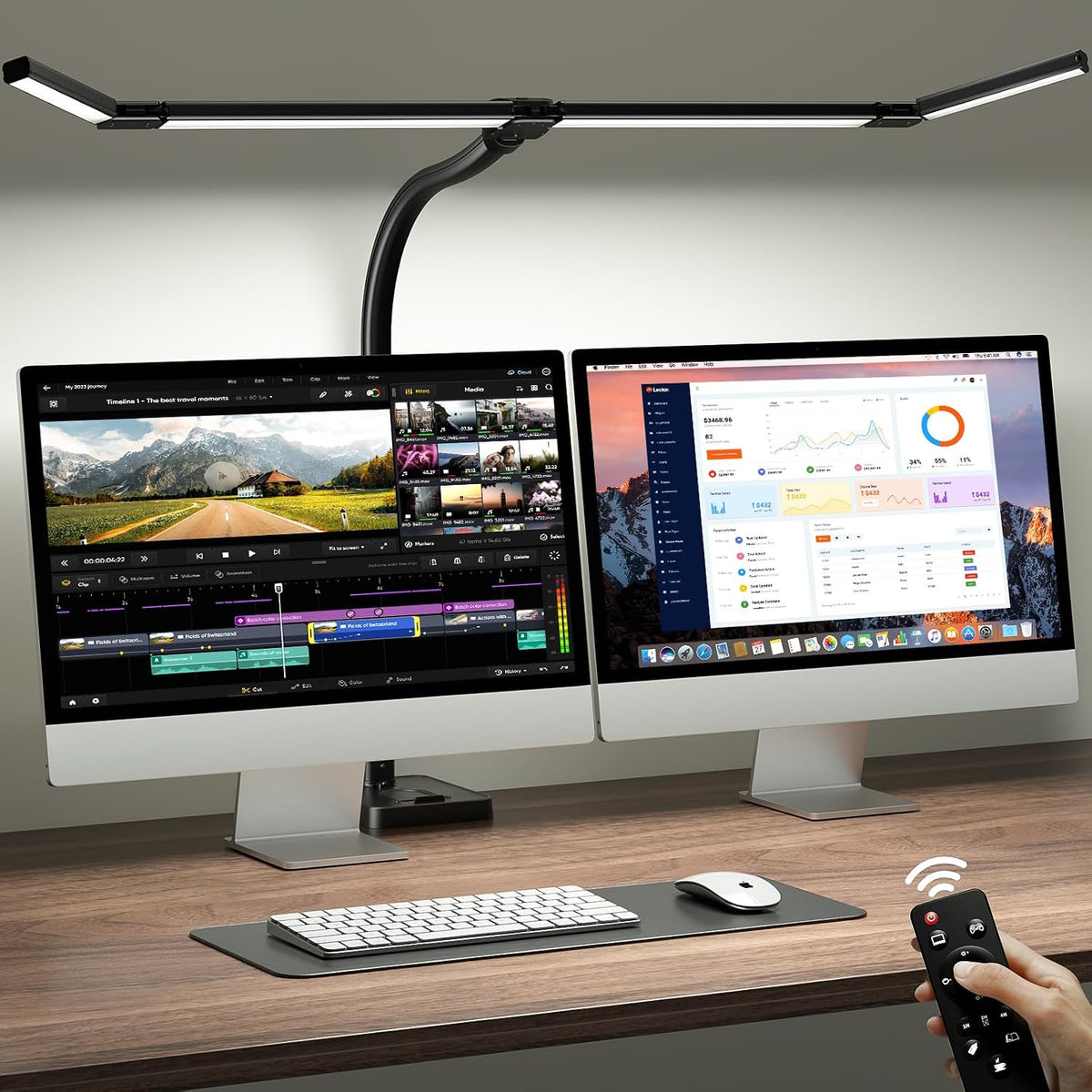 ONEMIX LED Desk Lamp with Base, 42-Inch 4-Panel Light for Dual Monitors
