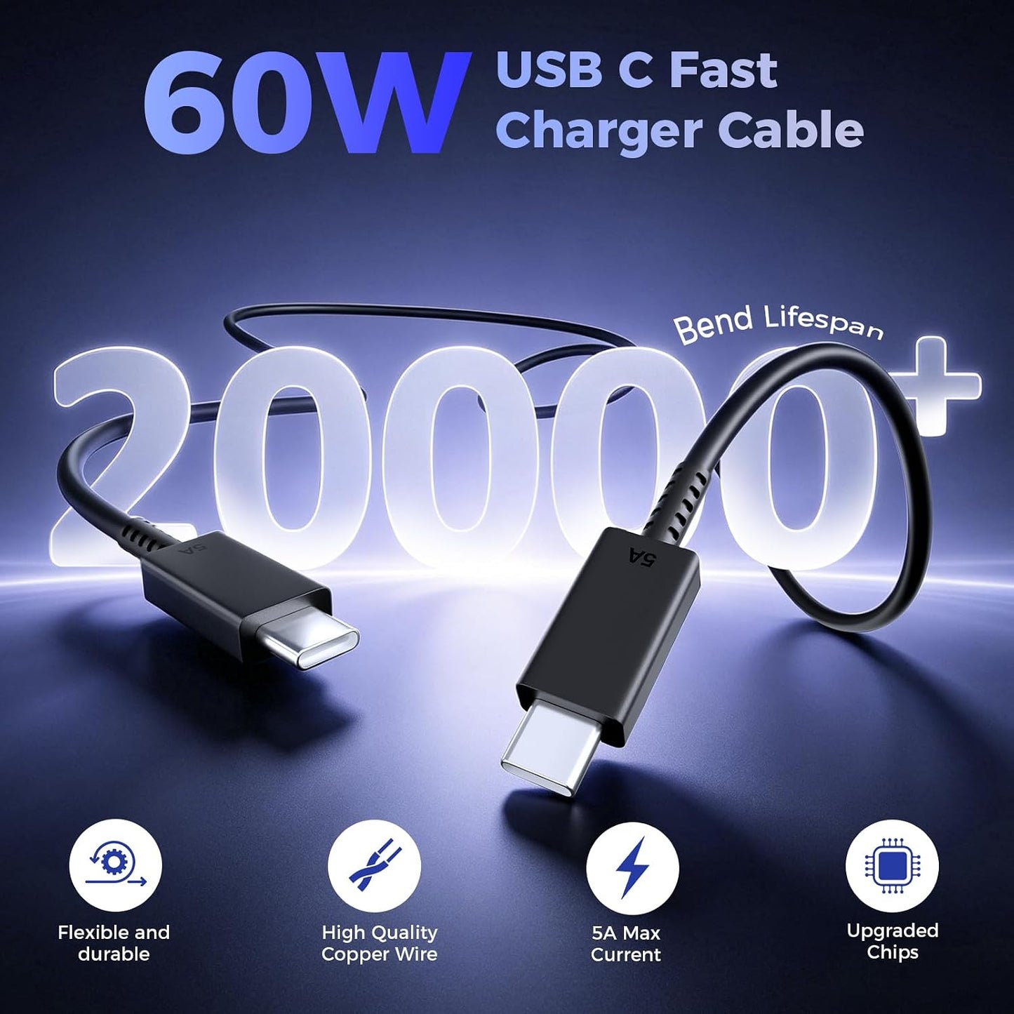 60W USB C Super Fast Charger, Type C Fast Phone Charger | PD 3.0 PPS Wall Charging Block with 6FT Cable, for Samsung Galaxy S26 Ultra/S25/S24/S23, iPhone 17/16/15 Pro Max, iPad Pro