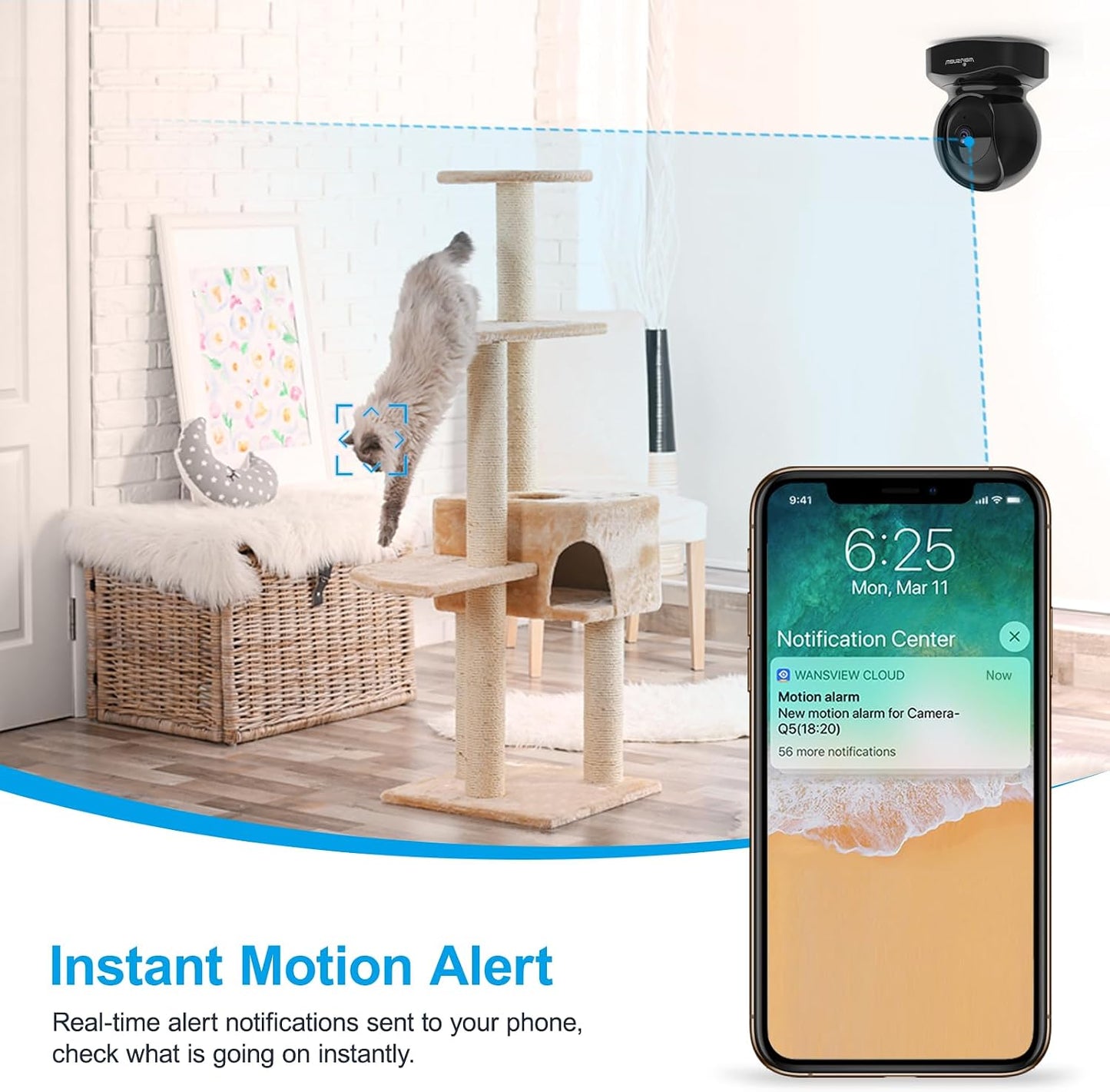 wansview Cameras for Home Security, 2K IP Camera, WiFi Home Indoor Camera for Baby/Pet/Nanny, Motion Detection, 2 Way Audio Night Vision, Compatible with Alexa, with TF Card Slot and Cloud