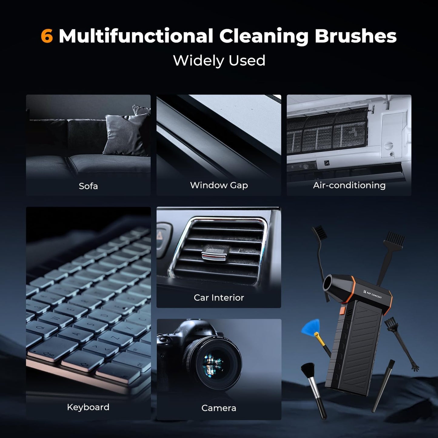 K&F CONCEPT Blower&Suction 2 in 1 Magnetic Compressed Air Duster,LED Light | 6000mAH,300000RPM,Low Gear for 180-Minute Runtime,Compact & Portable,for Computer,Keyboard,Car,Outdoor,Home Cleaning,BS500M
