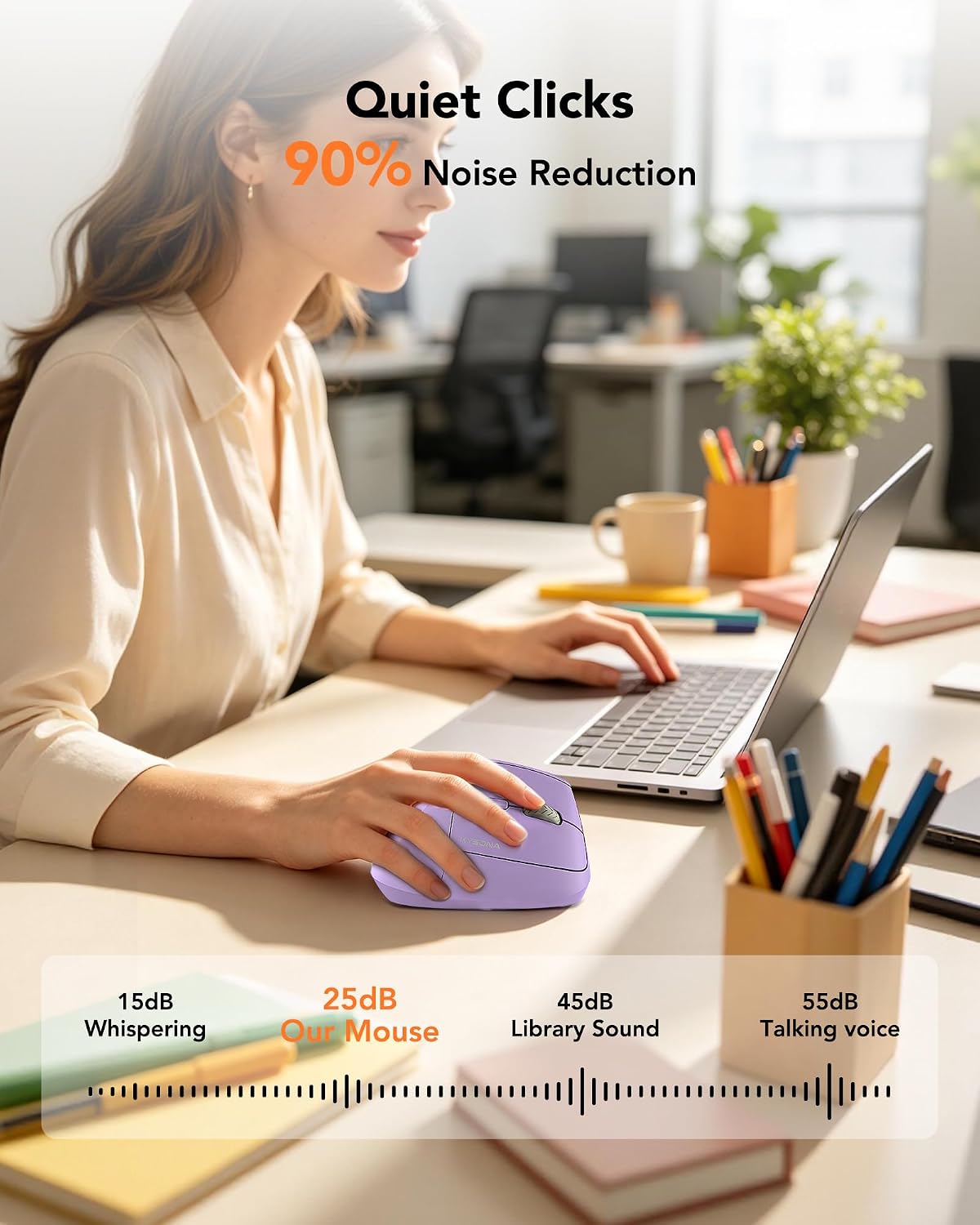 KYSONA Ergonomic Mouse Wireless, Bluetooth Vertical Mouse, 5-Level Adjustable DPI, 2.4G Silent Switch Mice for Windows, MacOS, IPadOS, Laptop, PC, Purple